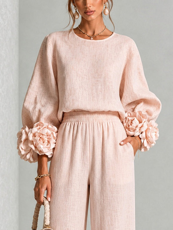 Ensemble femme deux pièces à manches florales élégantes