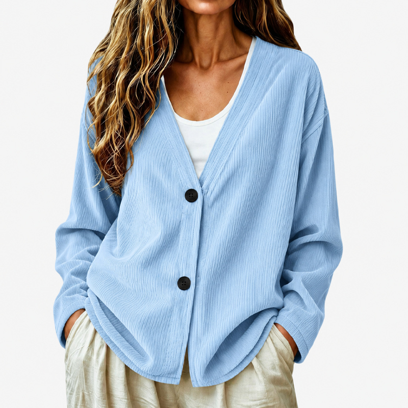 Cardigan femme côtelé à col V boutonné