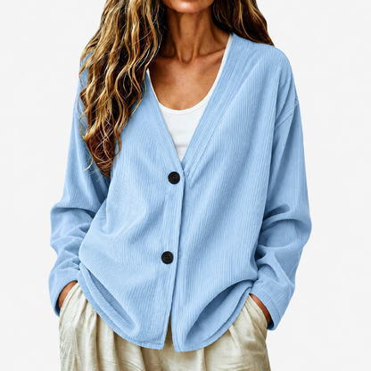 Cardigan femme côtelé à col V boutonné