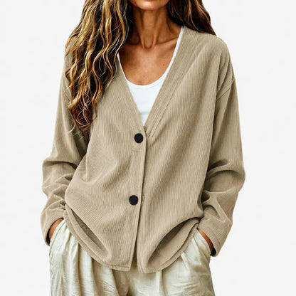 Cardigan femme côtelé à col V boutonné