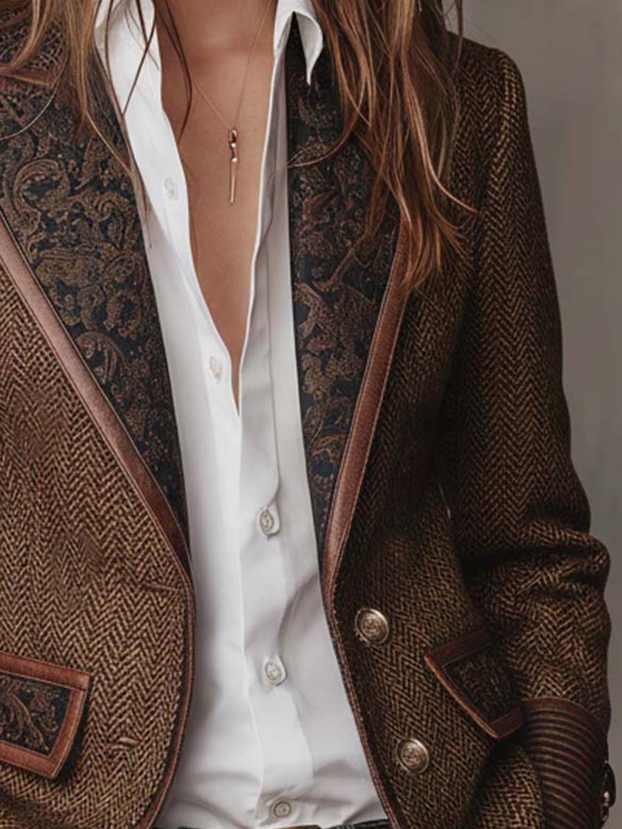 Gisèle | Blazer à Empiècements Imprimé Chevrons