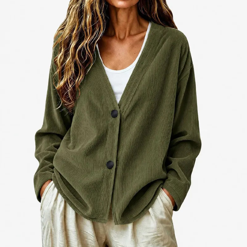 Cardigan femme côtelé à col V boutonné