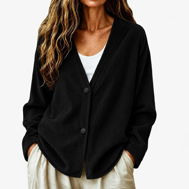 Cardigan femme côtelé à col V boutonné