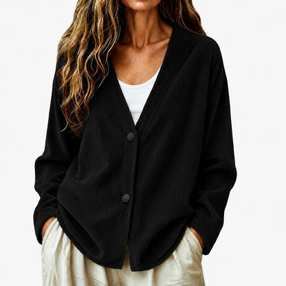 Cardigan femme côtelé à col V boutonné