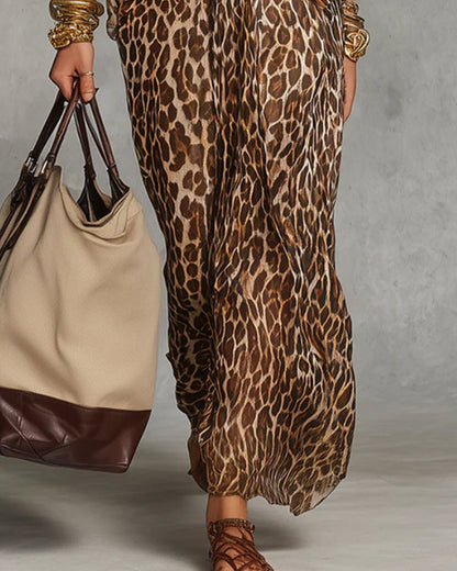Robe maxi femme imprimé léopard avec devant torsadé
