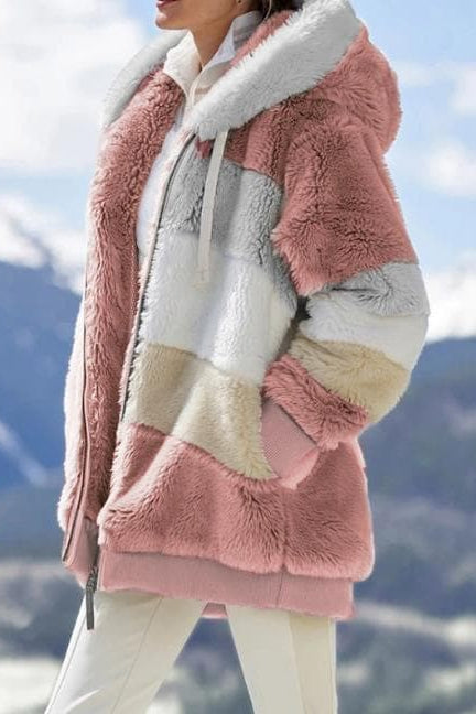 Veste polaire femme à capuche avec blocs de couleur