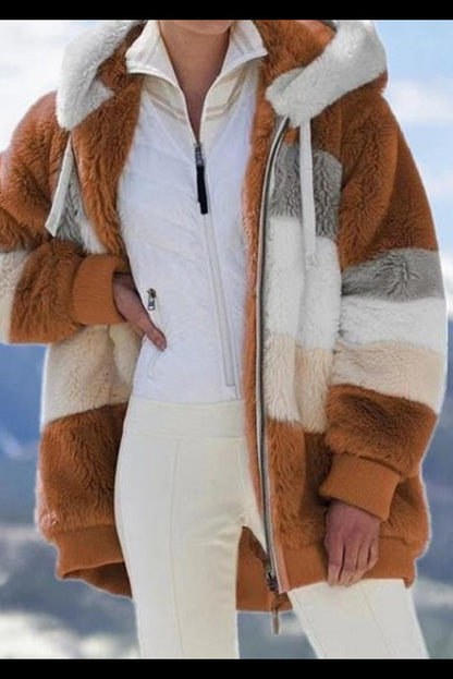 Veste polaire femme à capuche avec blocs de couleur