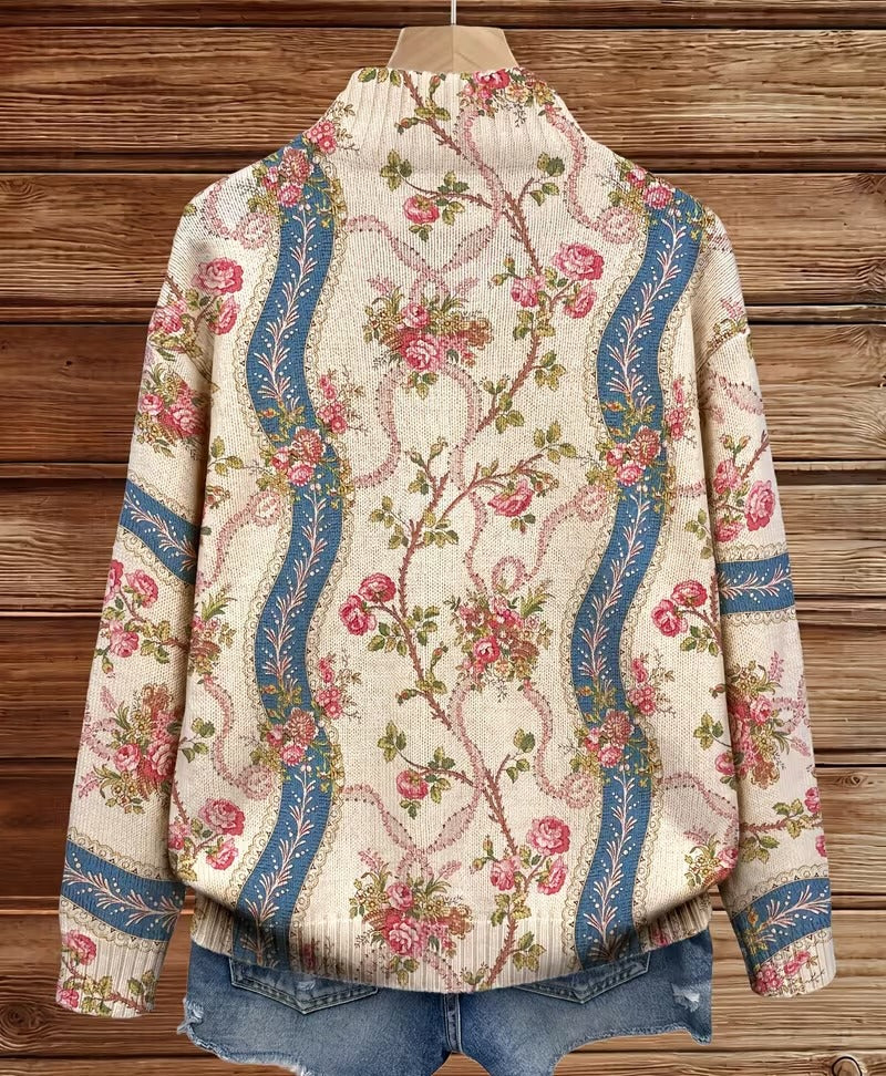 Roseline | Cardigan Zippé Rubans et Roses Grimpantes