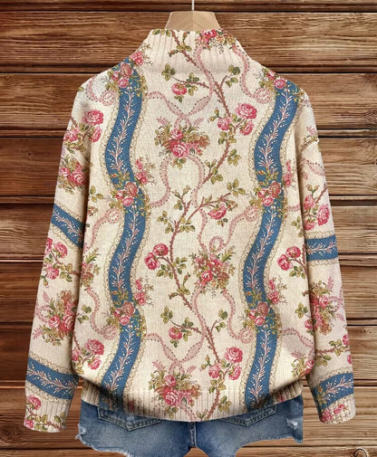 Roseline | Cardigan Zippé Rubans et Roses Grimpantes