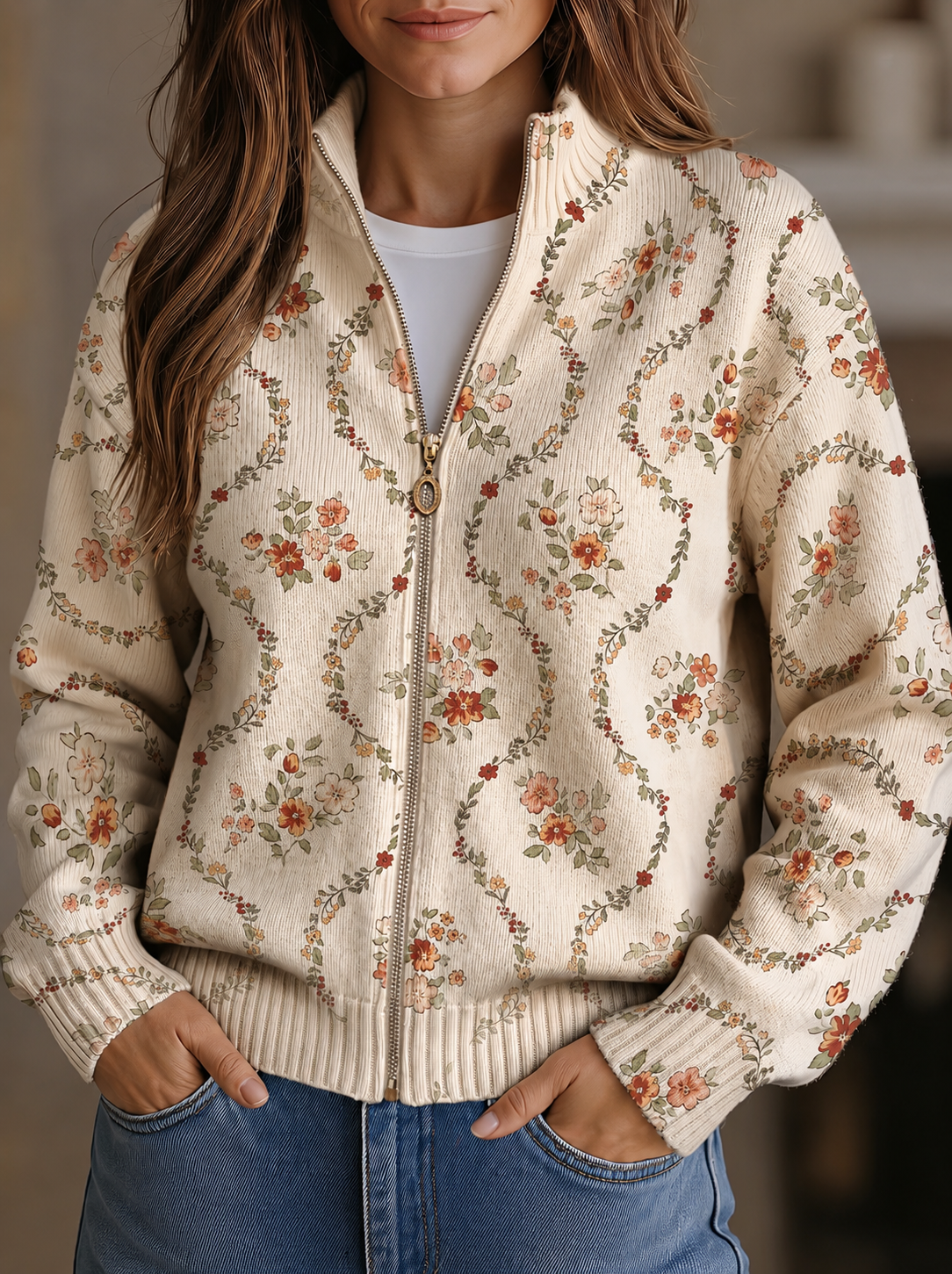 Vivienne | Cardigan Zippé Vigne Fleurie