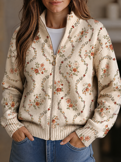 Vivienne | Cardigan Zippé Vigne Fleurie