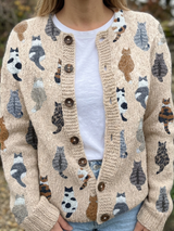 Cardigan femme en maille à motif chat boutonné