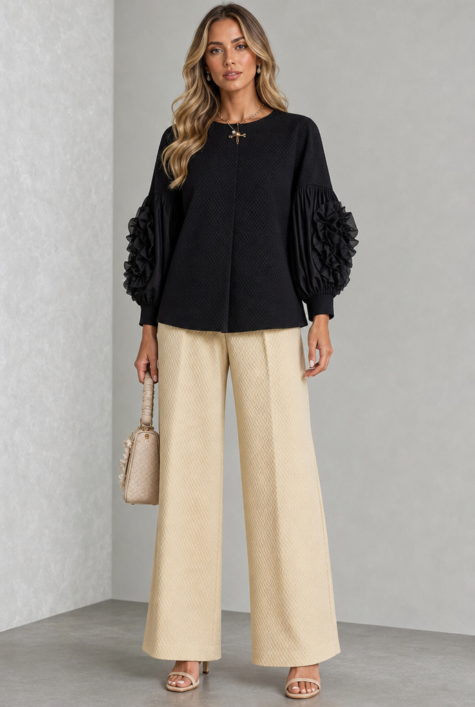 Nathalie | Blouse Élégante à Manches Fleuries