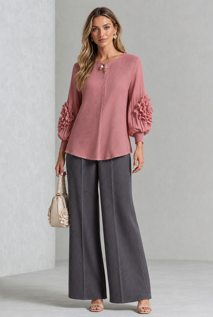 Karine | Blouse Texturée à Manches Statement
