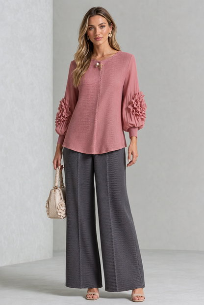 Karine | Blouse Texturée à Manches Statement