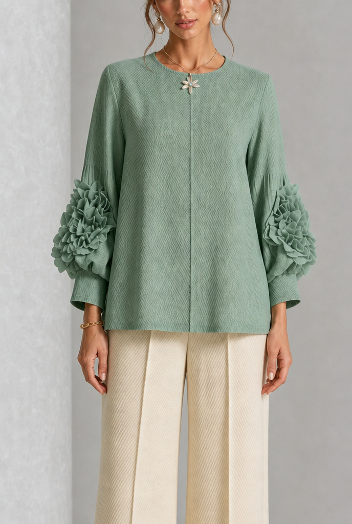 Karine | Blouse Texturée à Manches Statement