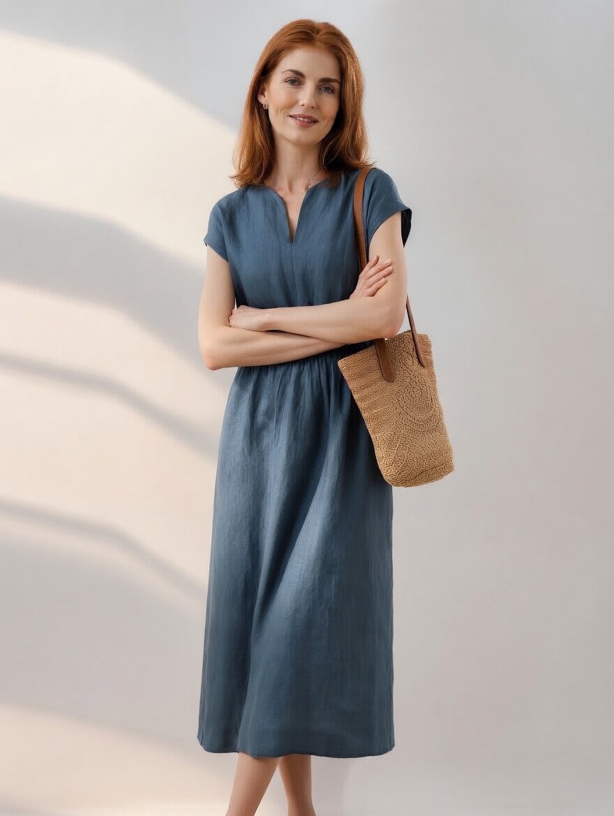 Lina — Robe fluide et élégante en mélange de lin