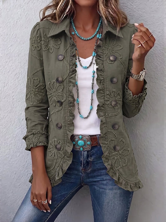 Veste femme brodée à volants et boutons décoratifs