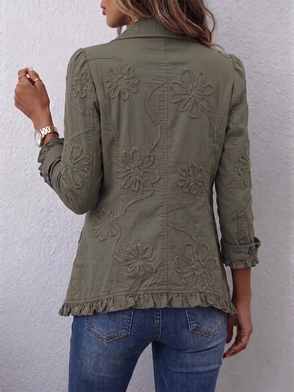Veste femme brodée à volants et boutons décoratifs
