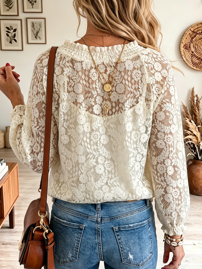 Blouse femme en dentelle florale à manches longues