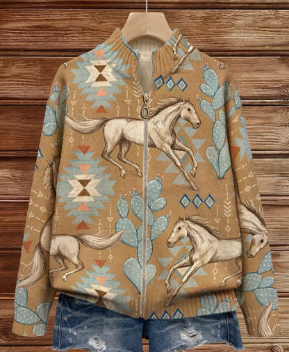 Léocadie | Cardigan Zippé Chevaux du Désert et Cactus