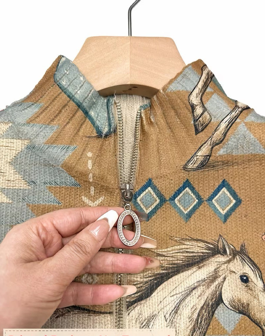 Léocadie | Cardigan Zippé Chevaux du Désert et Cactus
