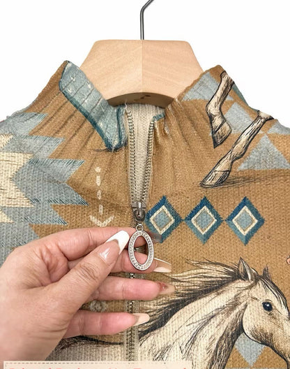 Léocadie | Cardigan Zippé Chevaux du Désert et Cactus