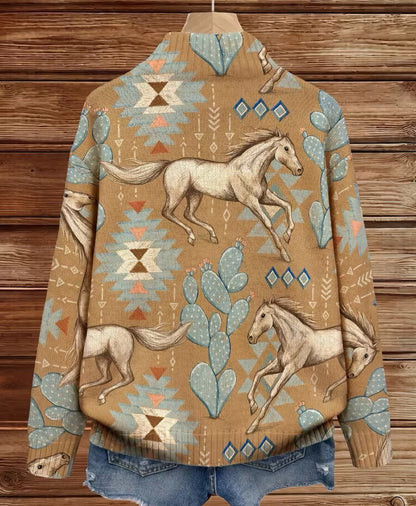 Léocadie | Cardigan Zippé Chevaux du Désert et Cactus