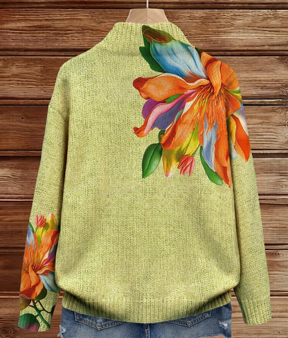 Ophélie | Cardigan Zippé Fleurs de Lys Tropicales