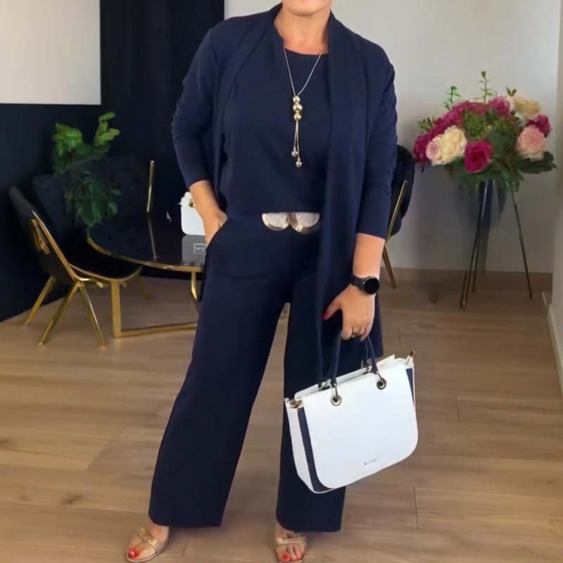 Ensemble femme trois pièces avec cardigan long