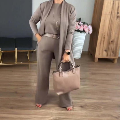 Ensemble femme trois pièces avec cardigan long