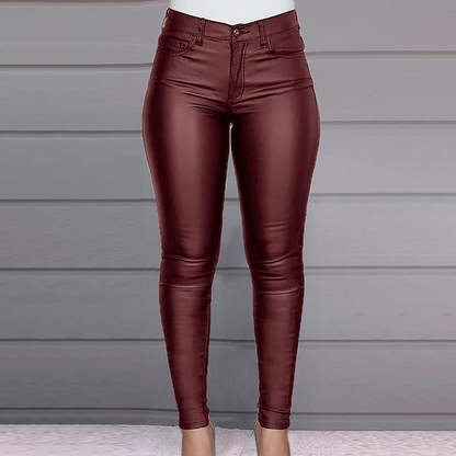 Pantalon skinny femme taille haute effet cuir