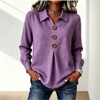 Blouse femme à col classique avec boutons décoratifs