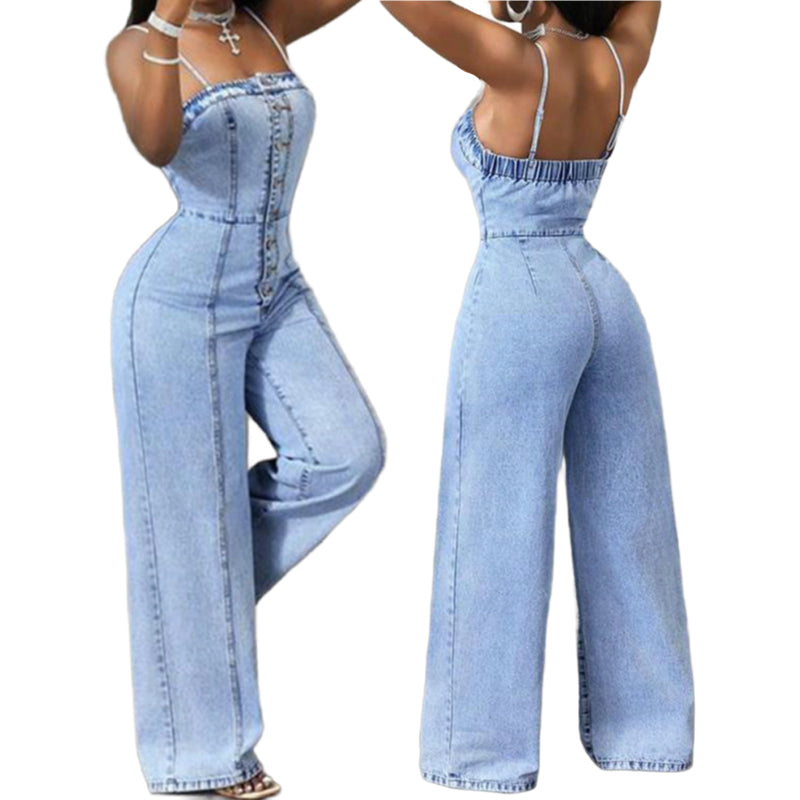 Combinaison femme en denim à jambes larges