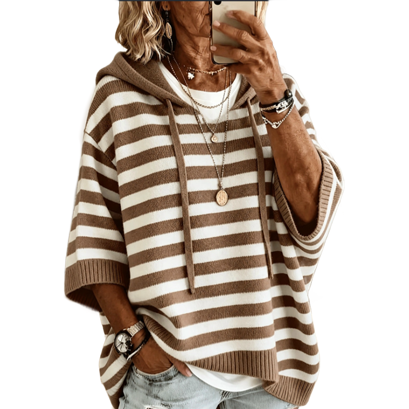 Sweat à capuche femme rayé en maille confortable