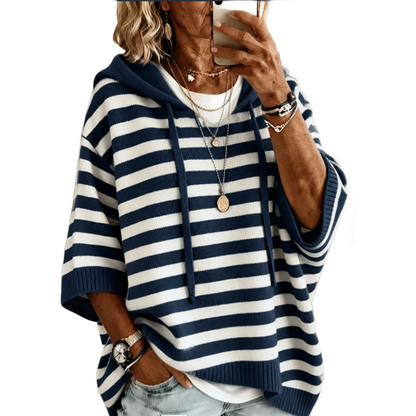 Sweat à capuche femme rayé en maille confortable
