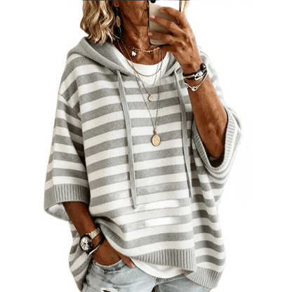 Sweat à capuche femme rayé en maille confortable