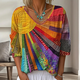 Blouse femme patchwork à col V rétro chic
