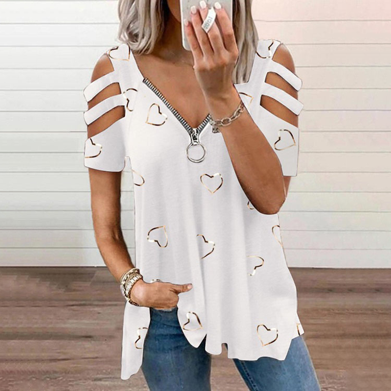 T-shirt femme à épaules dénudées avec zip