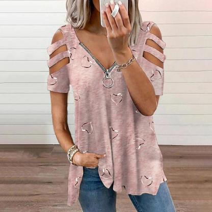 T-shirt femme à épaules dénudées avec zip