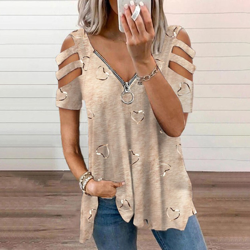 T-shirt femme à épaules dénudées avec zip