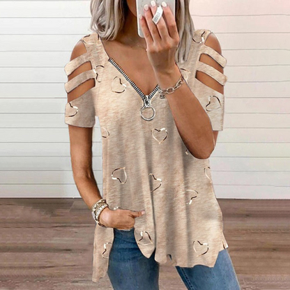 T-shirt femme à épaules dénudées avec zip