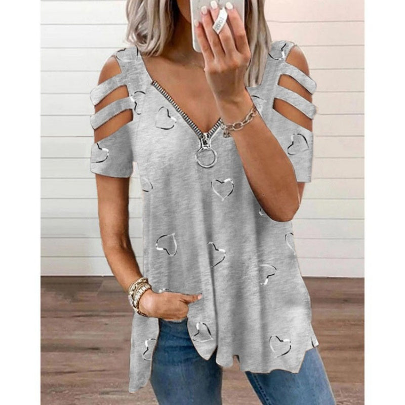 T-shirt femme à épaules dénudées avec zip