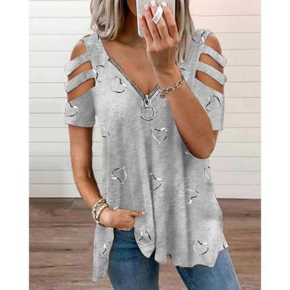 T-shirt femme à épaules dénudées avec zip