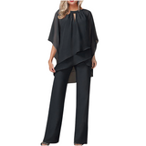 Ensemble femme élégant avec tunique asymétrique et pantalon large