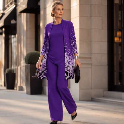 Ensemble trois pièces femme avec cardigan imprimé