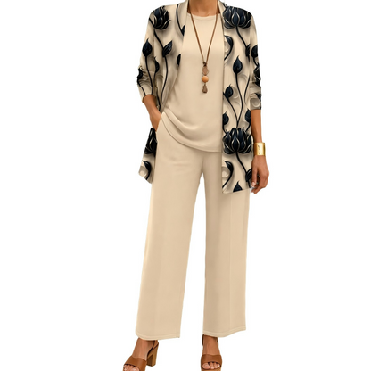 Ensemble trois pièces femme avec cardigan imprimé