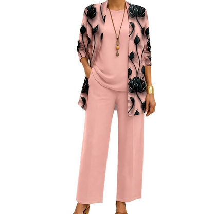 Ensemble trois pièces femme avec cardigan imprimé