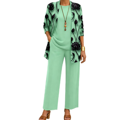 Ensemble trois pièces femme avec cardigan imprimé