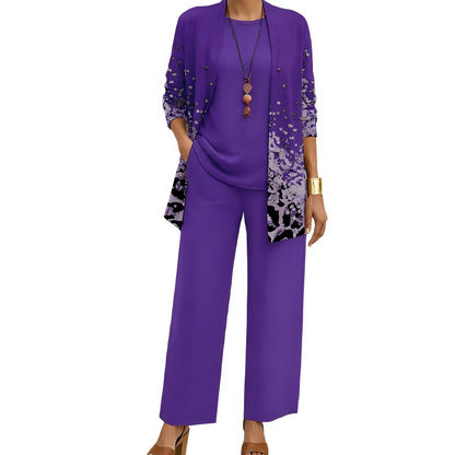 Ensemble trois pièces femme avec cardigan imprimé